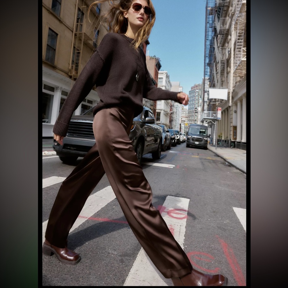 Zara limited edition Satin effect elegant brown trouser